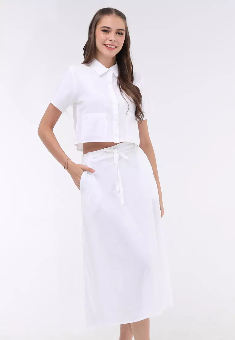 Short Sleeves Blouse/Skirt Terno