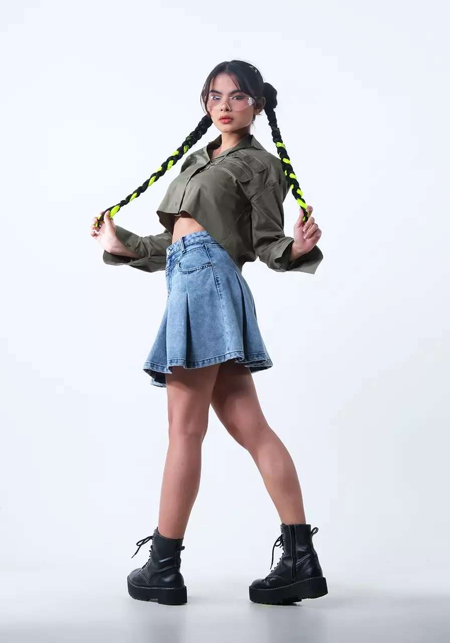 Kemeja Pendek Regular Wanita Kyra Olive