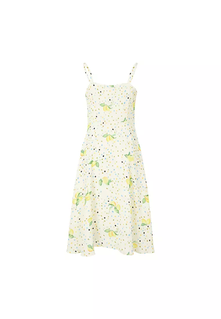 Sleeveless Summer Picnic Dress with Lemon Print
