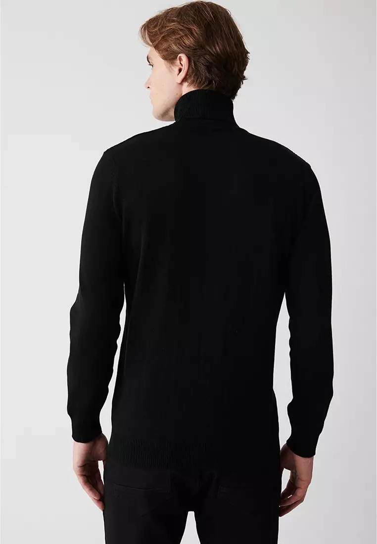 Men's Black Turtleneck Cotton Patterned Knitwear Sweater A32Y5198
