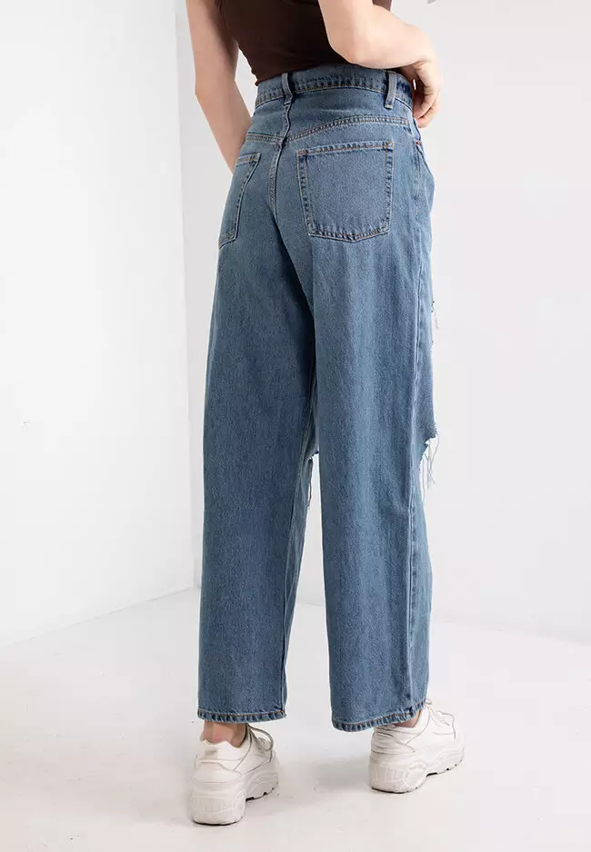 Jual Old Navy Extra High-Waisted Ripped Baggy Wide-Leg Non-Stretch Jeans  Original 2024