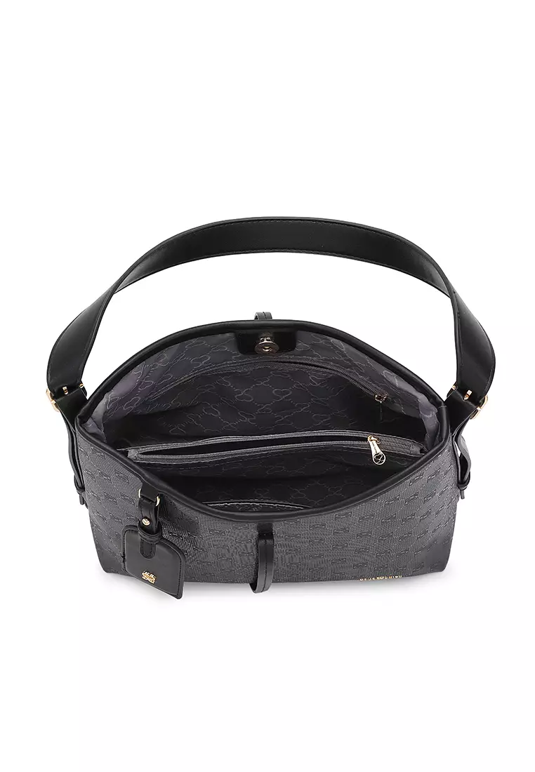 Women's Monogram Top Handle Bag / Sling Bag / Crossbody Bag (Tas Tangan / Tas Selempang) - Hitam