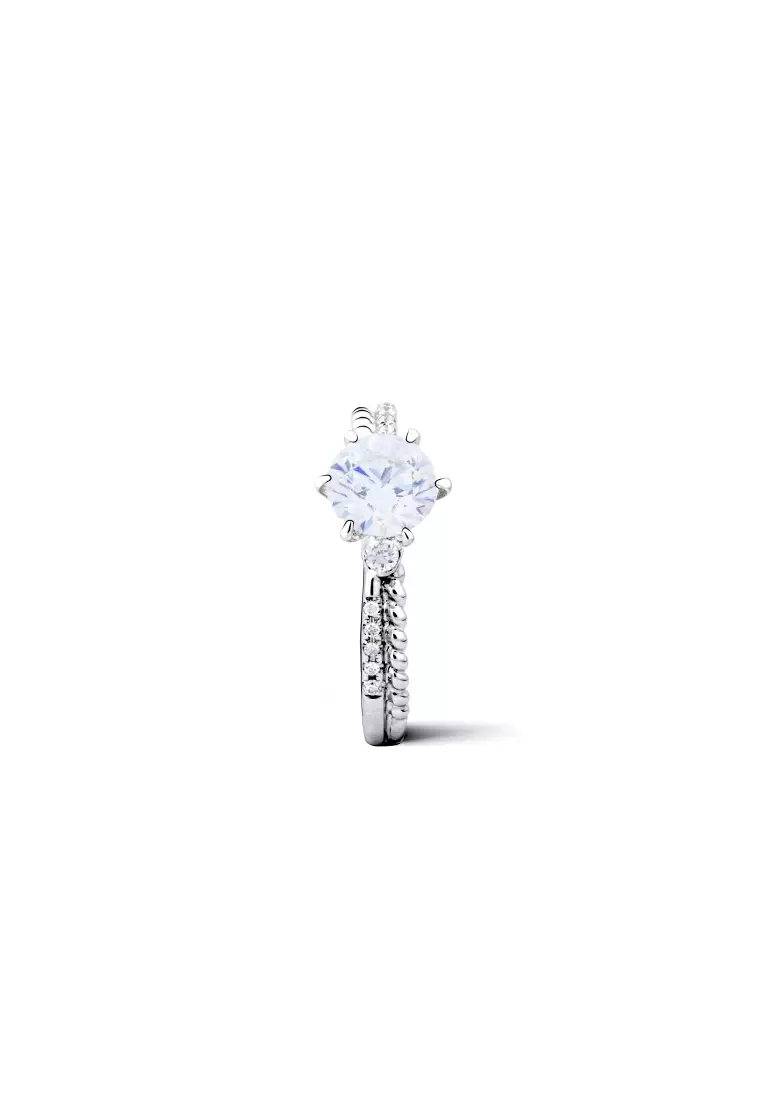 1.01ct Classic Six-Prong Certified Lab Grown Diamond Engagement Ring with Textured Band in 18K White Gold