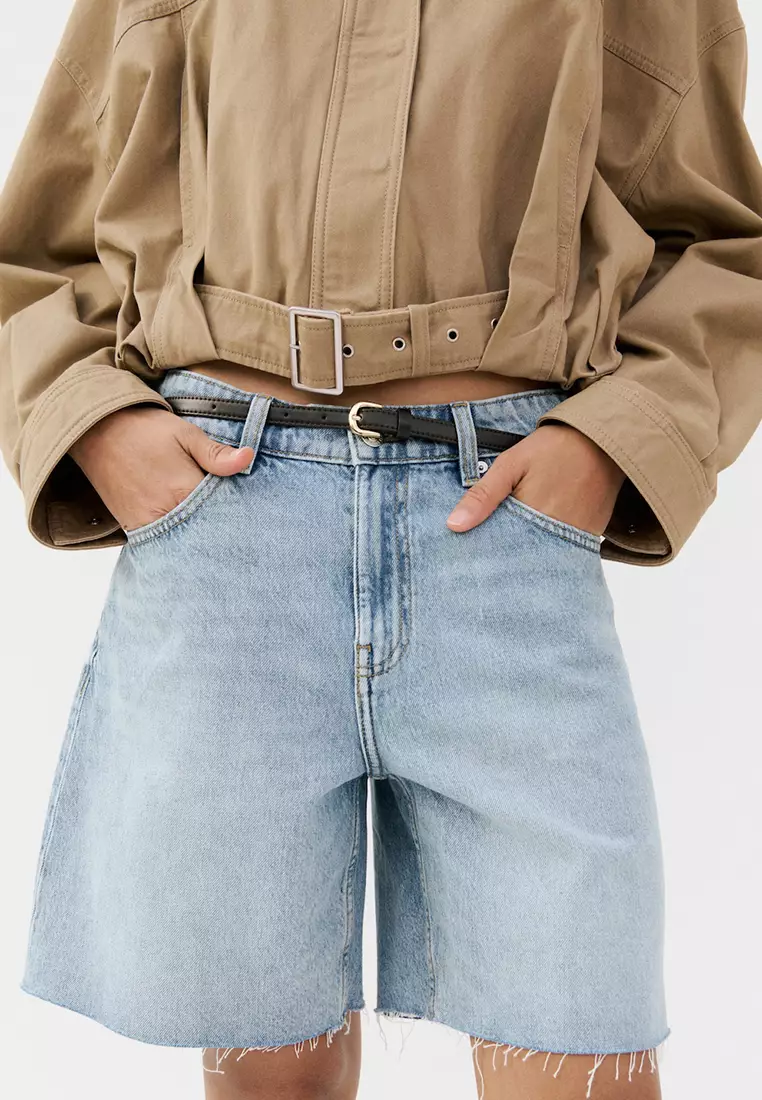 Straight Low-Rise Denim Bermuda Shorts