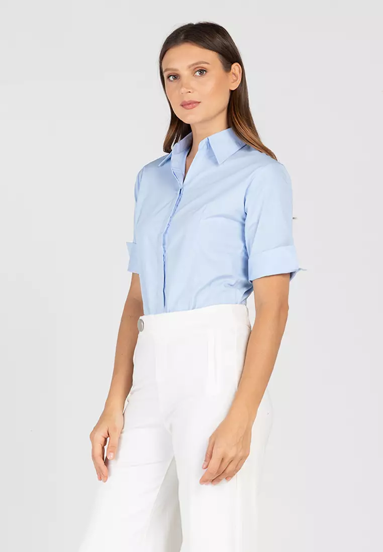 Diana 3/4 Sleeve Pinstripe Button Down Office Blouse