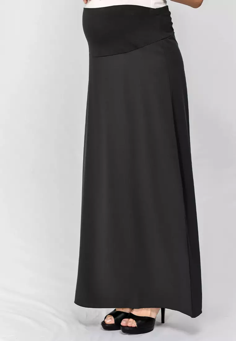 Black Full Panel Maternity Maxi Skirt