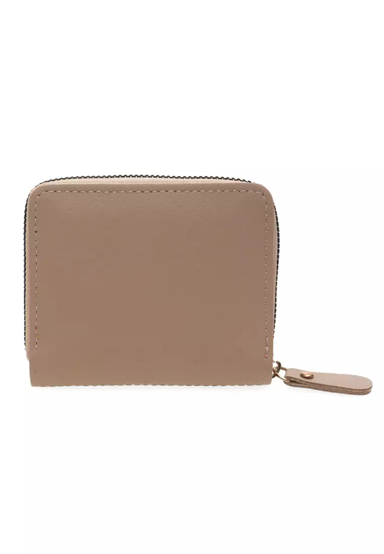 Dompet Zip Motif Kotak-Kotak Design Casual Small Wallet Premium Quality - Coklat