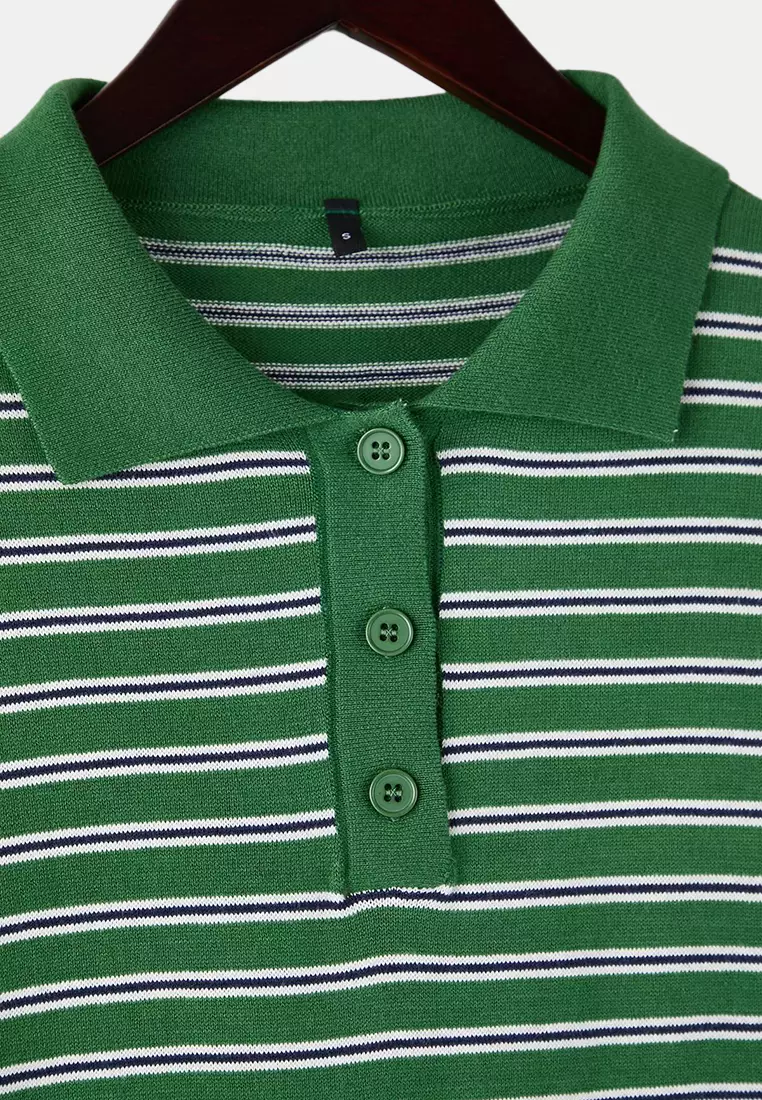 Wardrobe Essentials Green Premium Yarn/Custom Yarn Wide Fit Striped Knitwear Sweater Twoaw26Kz195