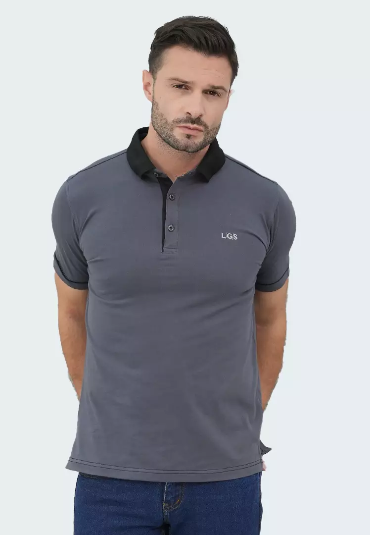 LGS - Kaos Polo - Kerah Hitam - Slim Fit - Abu - JWS.325.J3351F.01.C