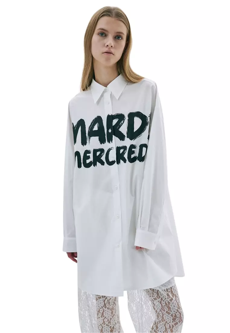 Oversize Shirt Brush Logo Contrast - White