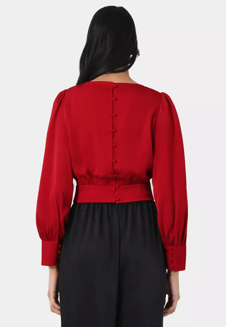 Lorinda Tie Waist Satin Blouse