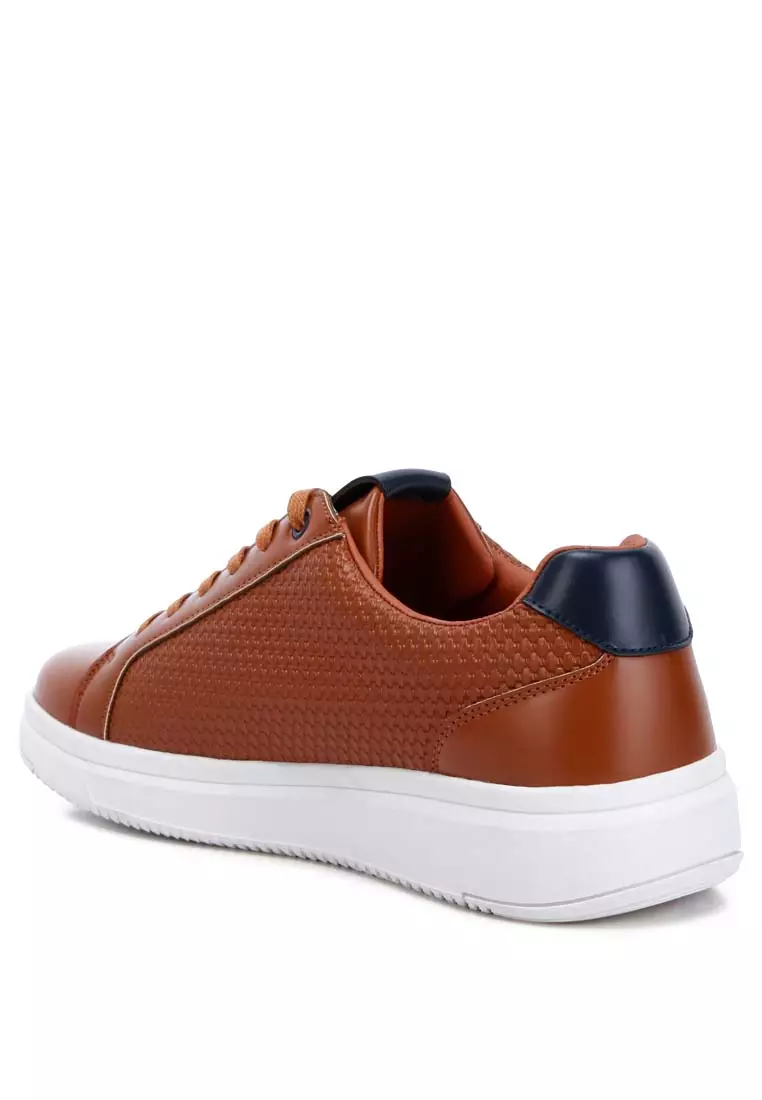 Men's Faux Leather Lace-up Sneakers in Tan