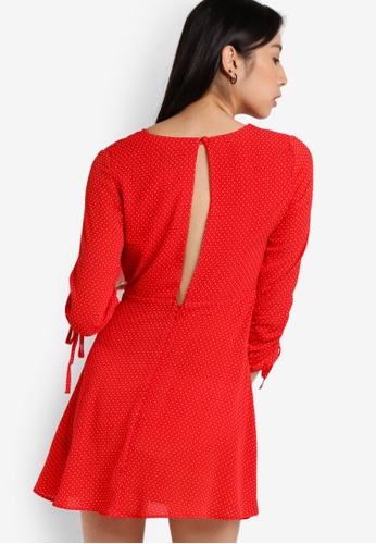 TOPSHOP - Red Spot Floral stretch-crepe tea dress | Selfridges.com