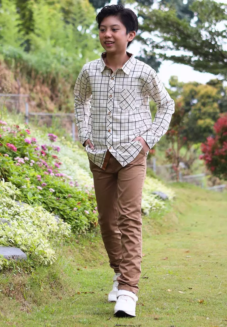 Kemeja Anak Laki Cream/ Off White Checked Shirt/ Rj Latte Club