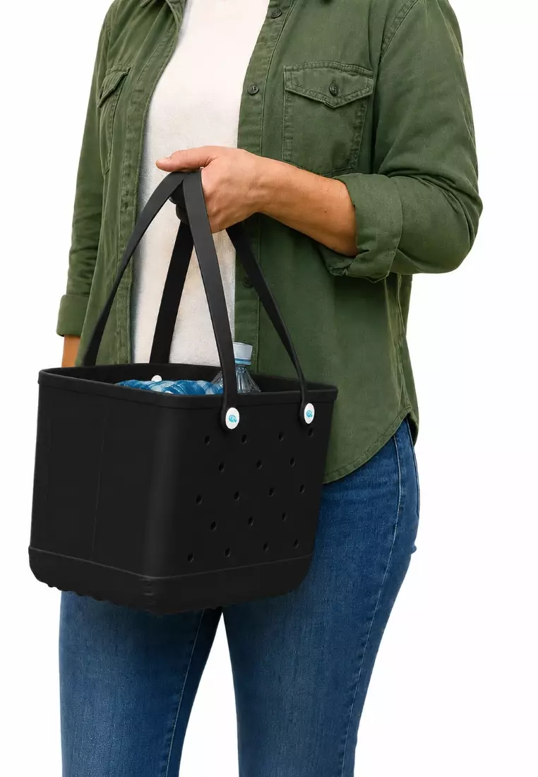 Heavy-Duty Waterproof EVA Rubber Tote Bag Utility Grocery Bag Washable Beach Bag - Onyx