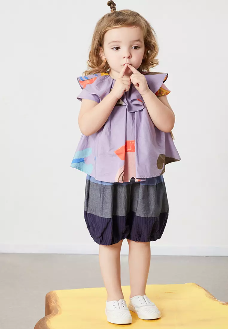 女小童无袖衬衫满底设计师印花俏皮衬衣