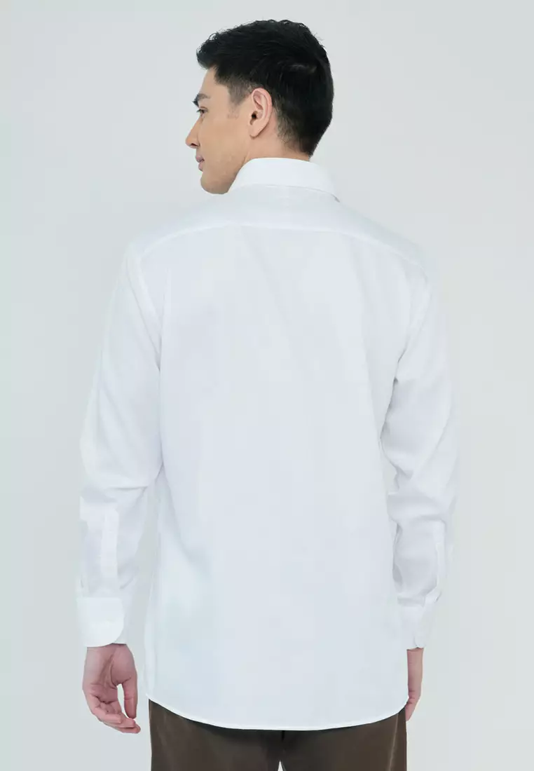 White Satin Finish Button-Up Dress Shirt