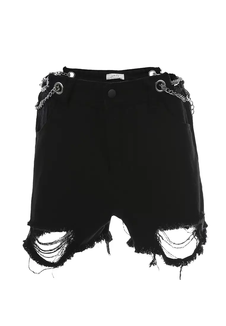 Black Distressed Denim Gothic Shorts