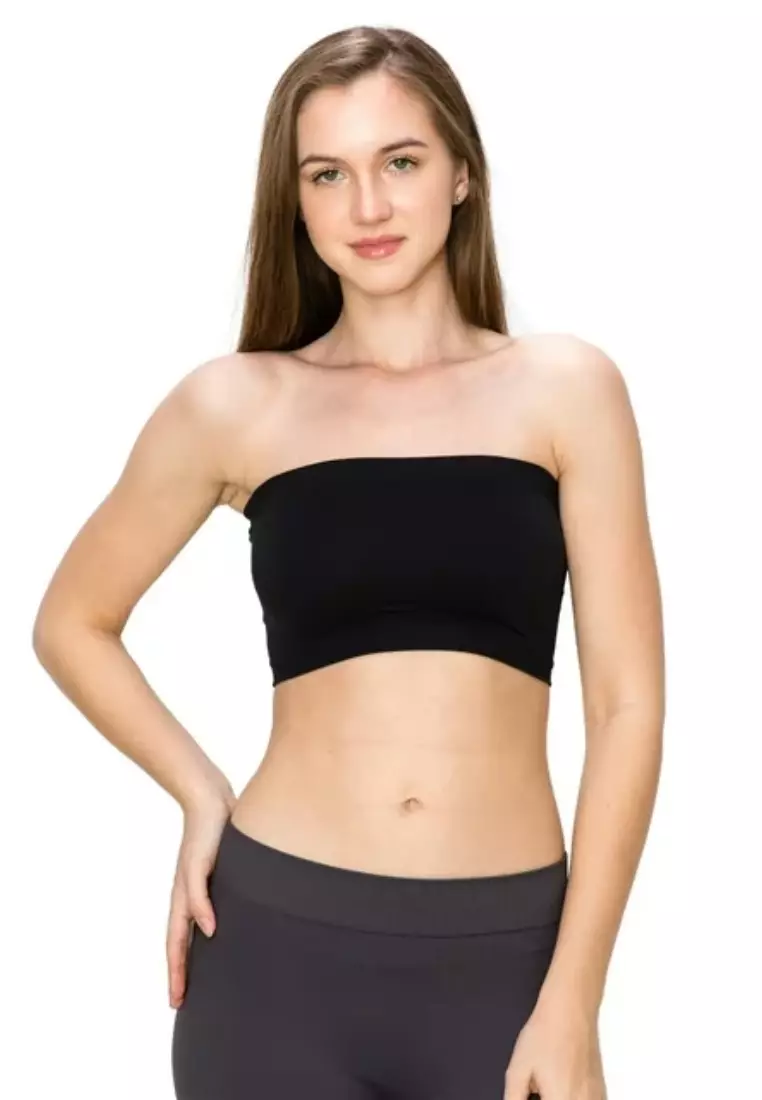 3 Pack Premium Asher Strapless Non-Slip Ice Silk Bralette Top in Wine, Grey and Black