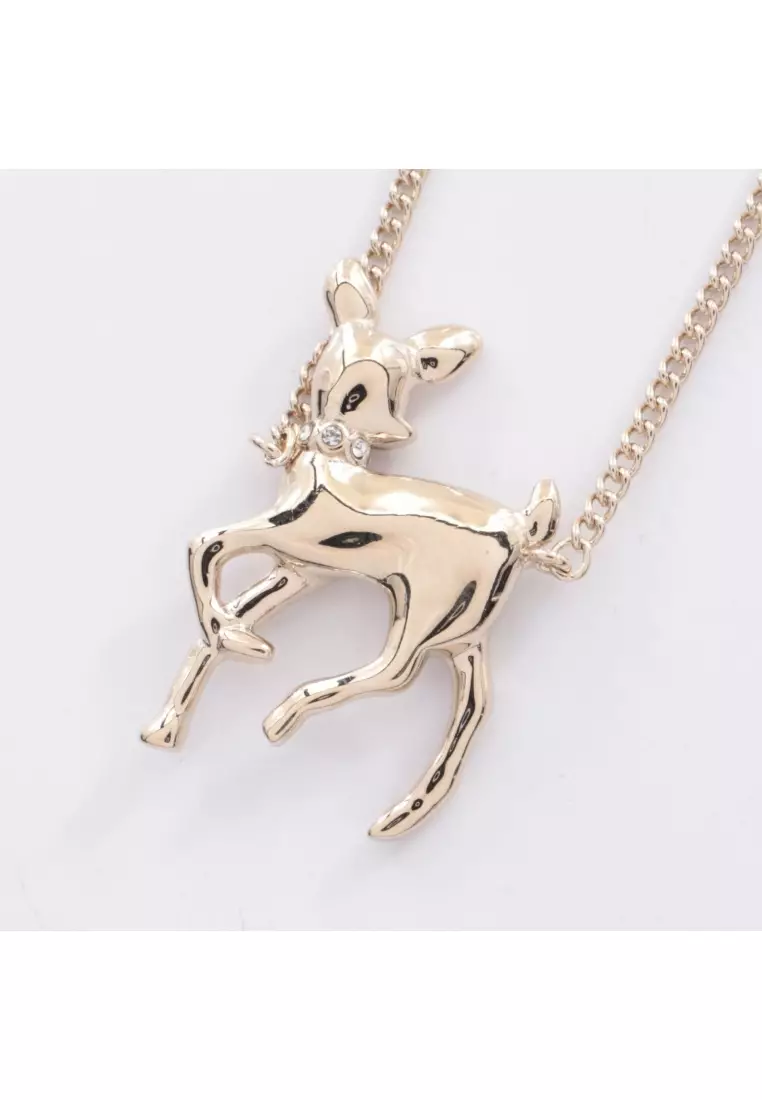Pre-Loved Chanel coco mark necklace Deer motif GP Fake pearl Rhinestone gold off white black G26C