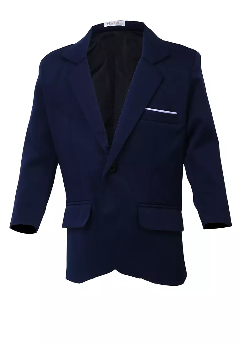 Wesley Jas Formal Anak Pria Plain Motive Full Furing Kids Blazer Material Cotton ORIGINAL - Navy