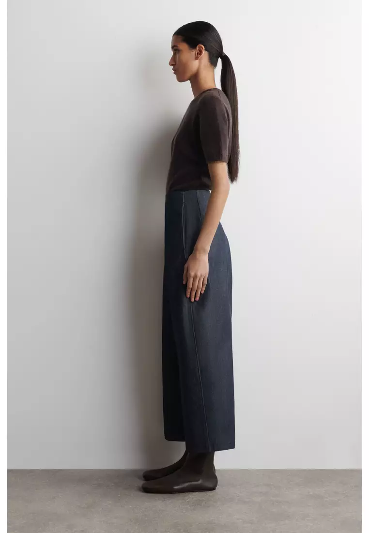 RAW DENIM CROPPED BARREL-LEG TROUSERS