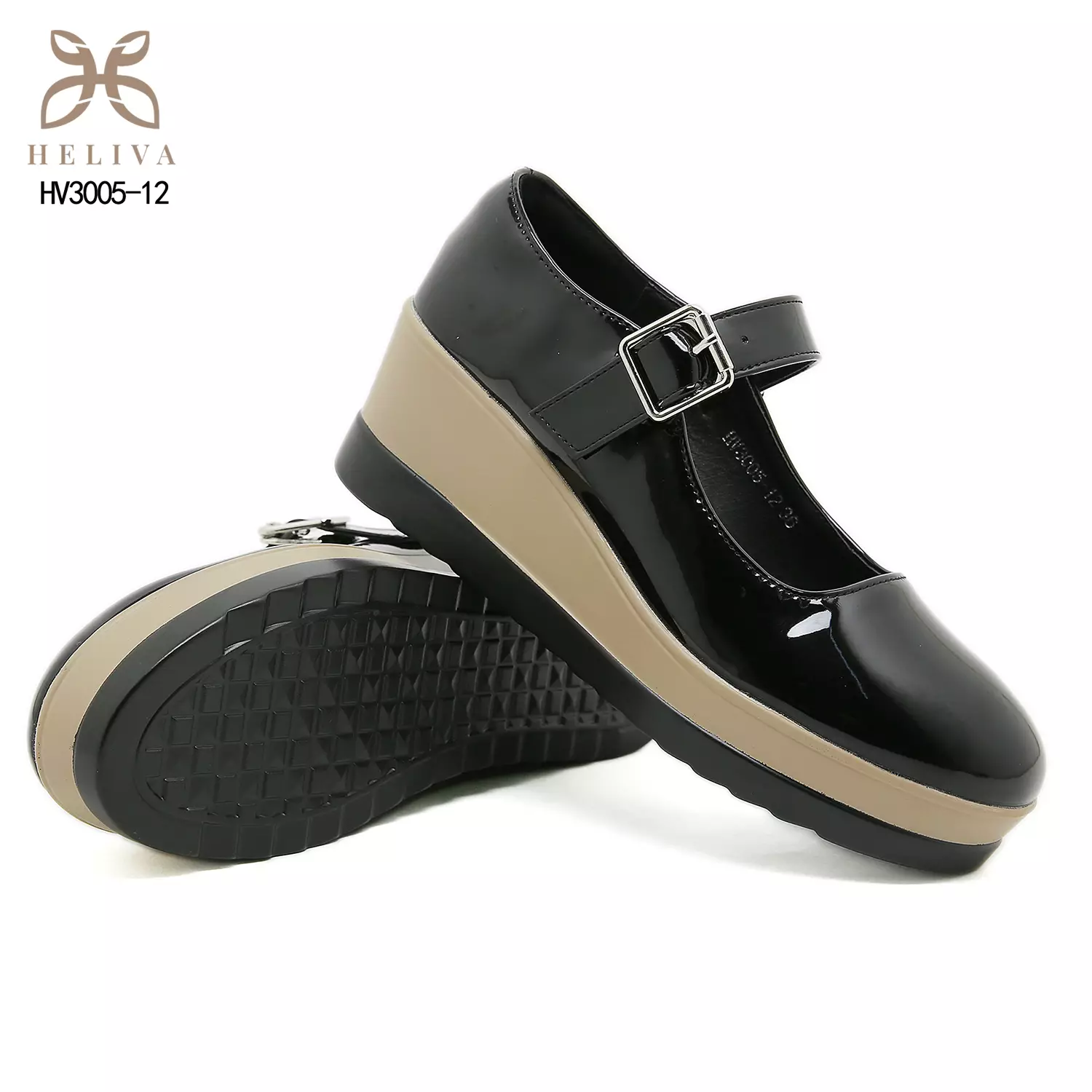 Heliva Mikha Glossy Strap Wedges with Feminine Charm Heel 5.5cm HV3005-12