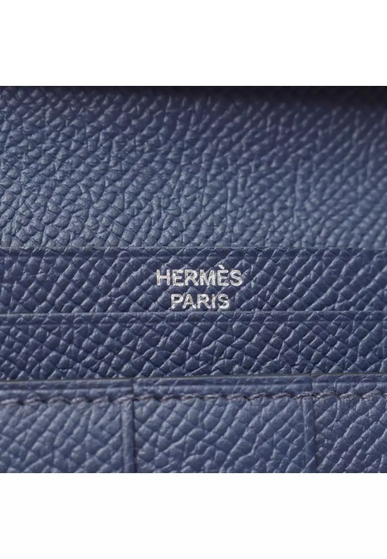 Pre-Loved Hermès bear souffle broodmalt Bi-fold Long Wallet Veau epsom dark blue silver hardware B stamp
