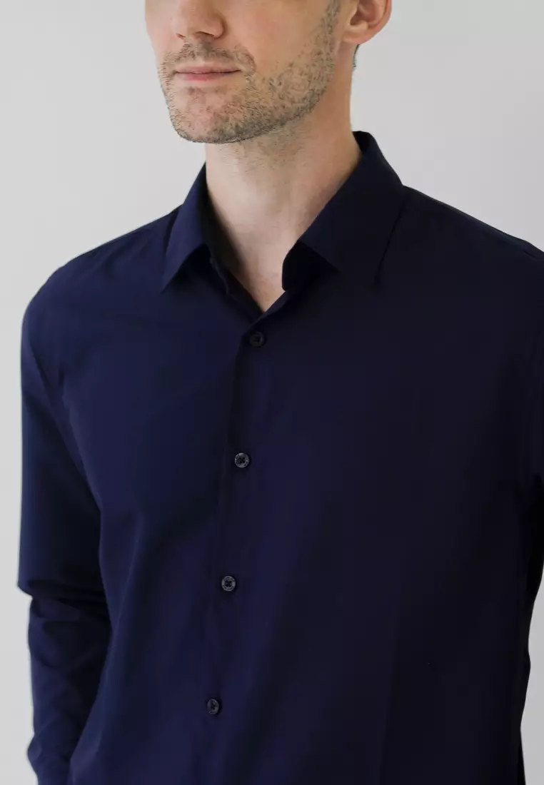 Cotton Well Elvon Smart Shirt Navy | Kemeja Pria Formal Basic Clean Lengan Panjang Biru Donker Tua