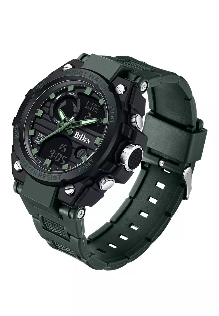 Jam Tangan Pria Digital&Analog Olahraga Militer Pria Tali Silikon Tahan Air Luminous Jam Tangan Cowok Original hijau