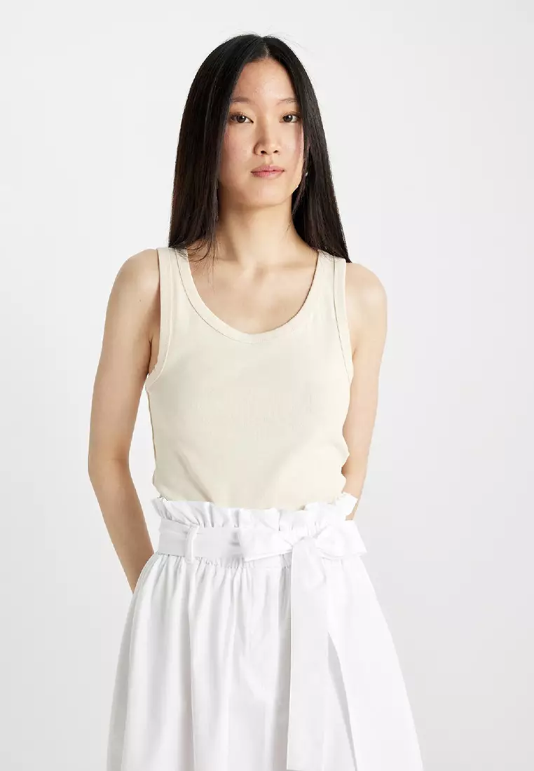 Slim Fit Slim Fit U Neck Basic Plain Ribbed Undershirt C9826Axns