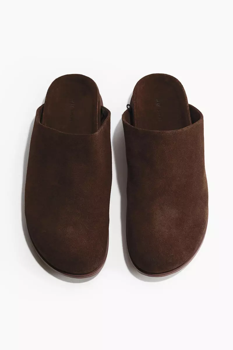 Suede footbed mules