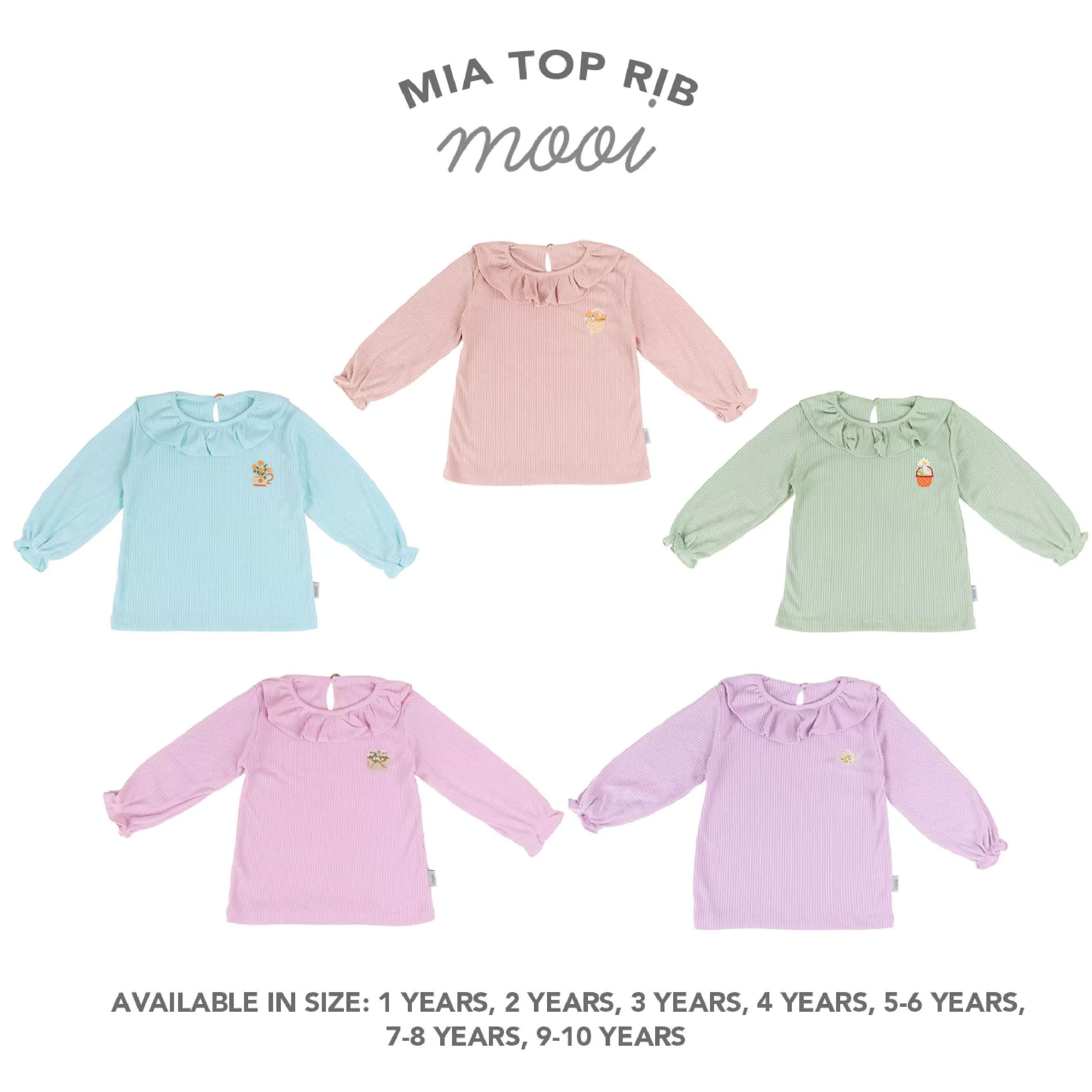 Mooi Atasan Anak Perempuan Mia Top Rib - Blue Rain