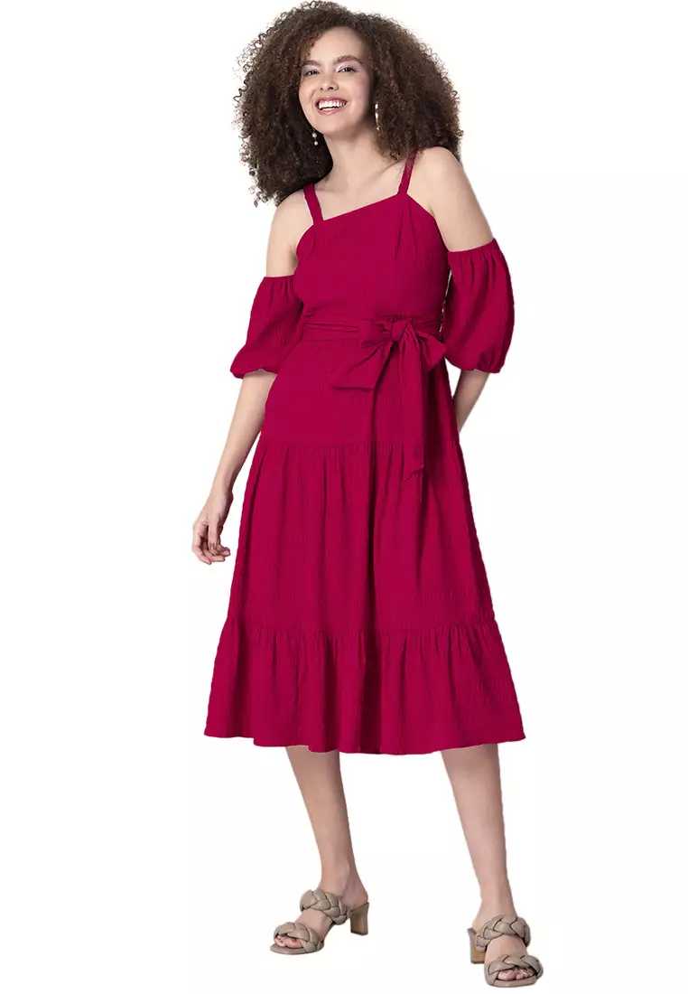 Strappy cold shoulder midi dress on sale