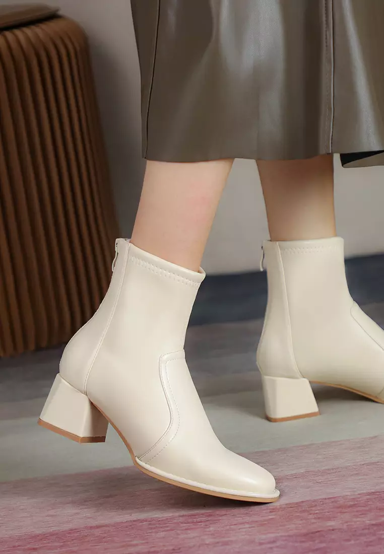 5CM Square Toe Synthetic Leather Ankle Boots 850-1