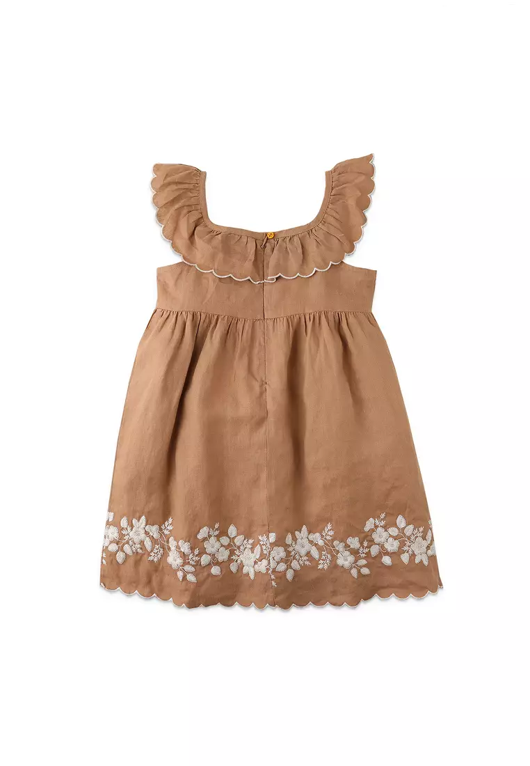 Girls Scalloped Baby Doll Dress with Embroidered Hem