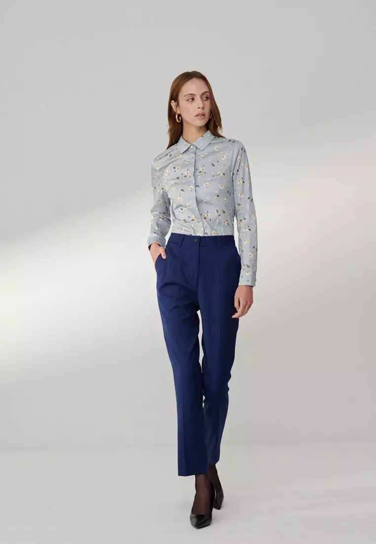 寶藍色直筒版西裝褲