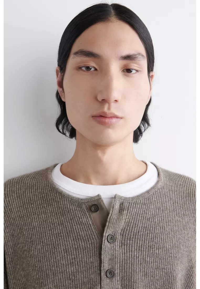 KNITTED MERINO-YAK HENLEY TOP