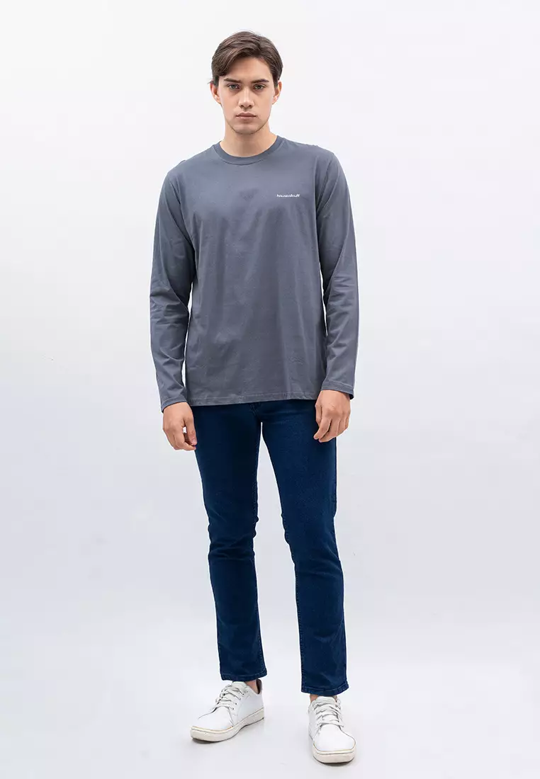 Houseofcuff Kaos Cotton Combed Lengan Panjang Pria Abu Tua