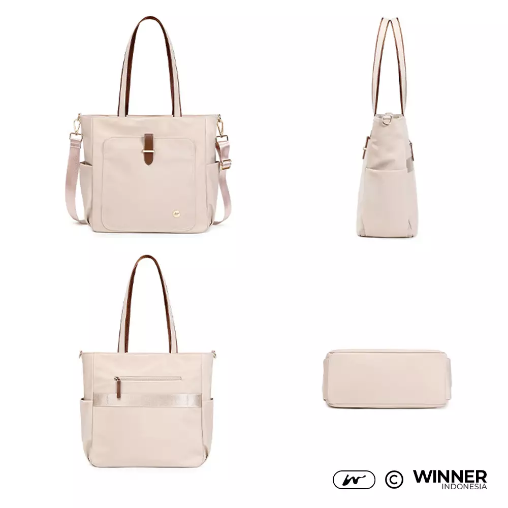 Tas Laptop 14 inch Bahu Selempang Tote Bag Nilon Oxford Wanita Korean Style Anti Air (T14-050-5583) - Khaki 14 inch