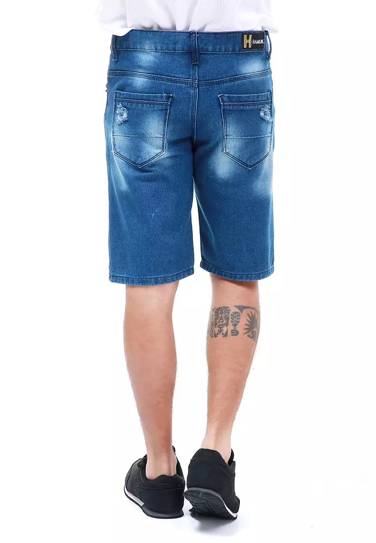 Rissham Celana Pendek Pria Ripped Short Pants Casual Material Denim ORIGINAL