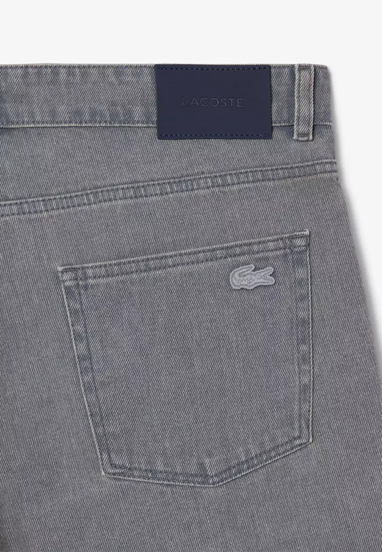 Washed Effect Dyed Denim Bermuda Shorts