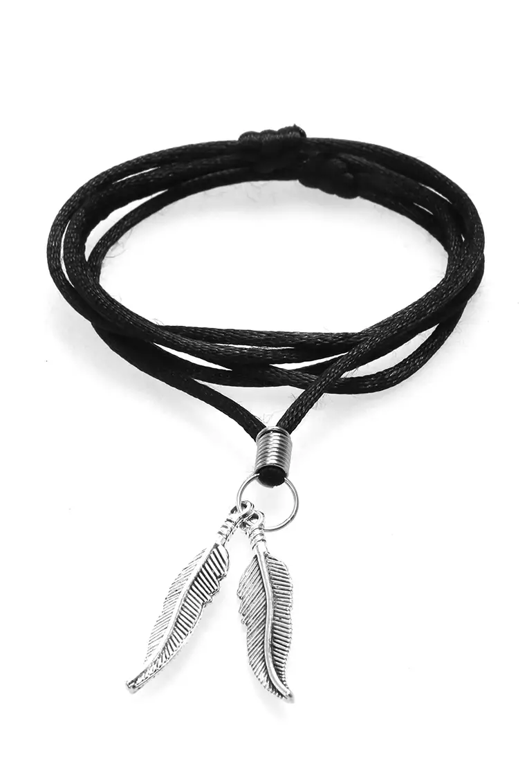 Ainsley Aksesoris Fashion Kalung Pria Wanita Necklace Liontin Charm Bulu Double Material Logam ORIGINAL - Silver