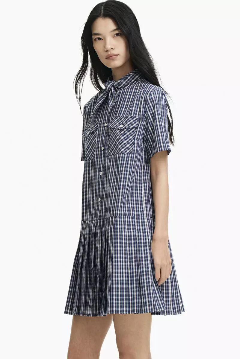 Pleated scarf-collar dress