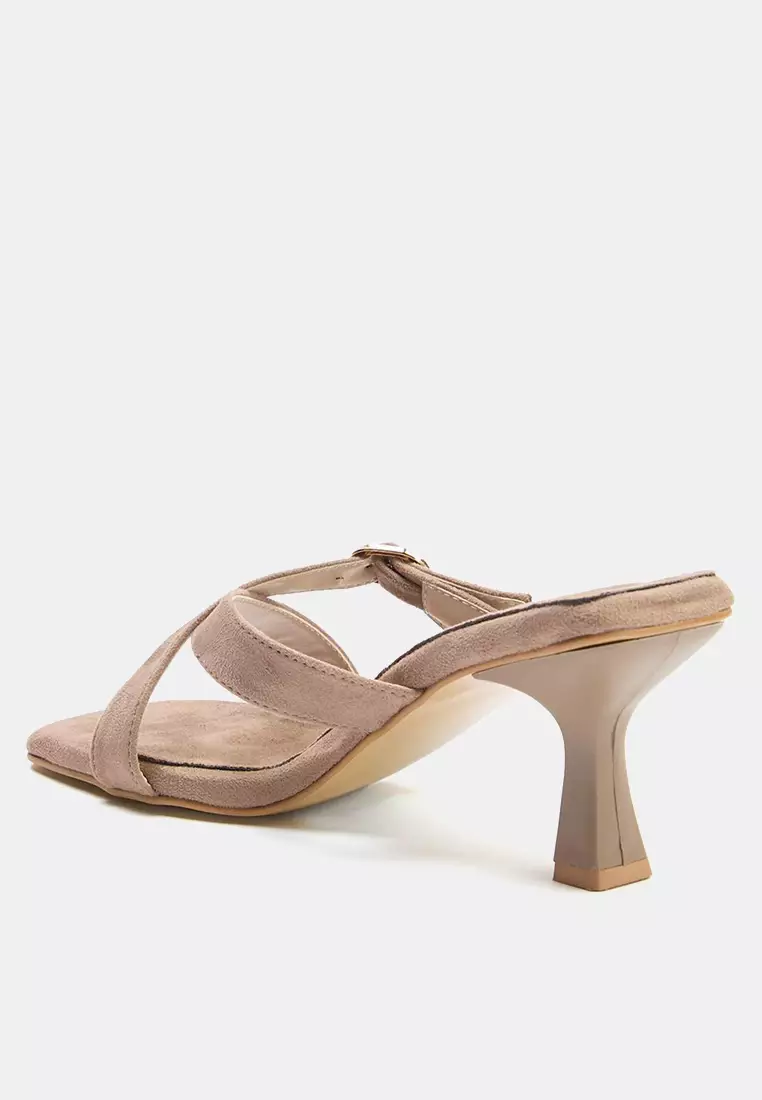 Gold Buckle Square Toe Heels