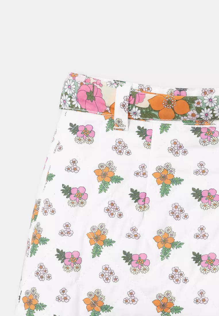 Quilted Skirt with Floral Print