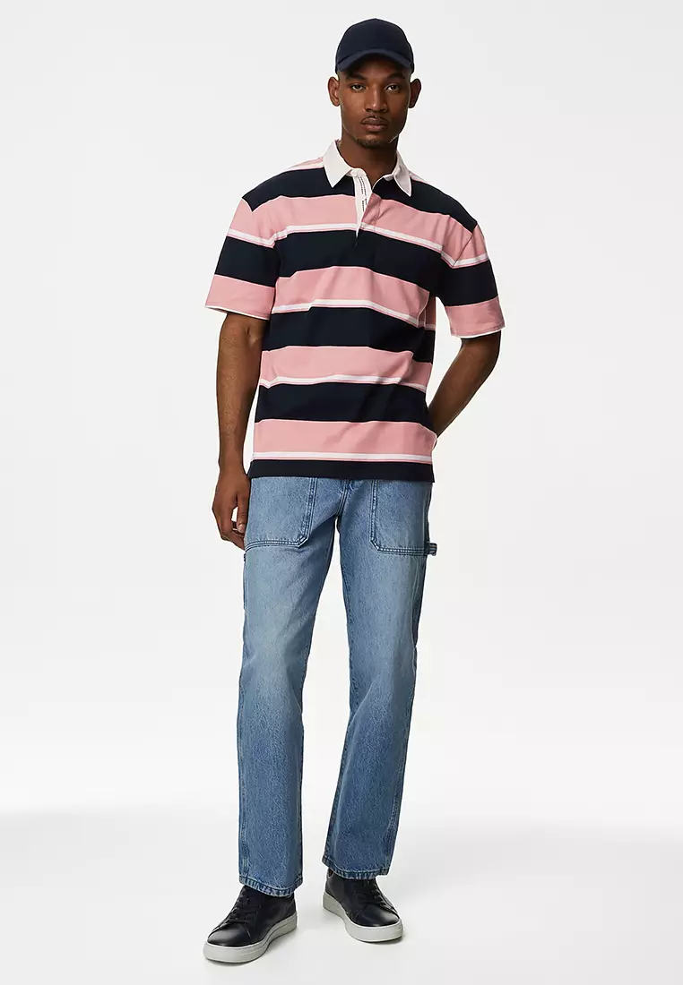 Oversized Pure Cotton Short Sleeve Rugby Shirt