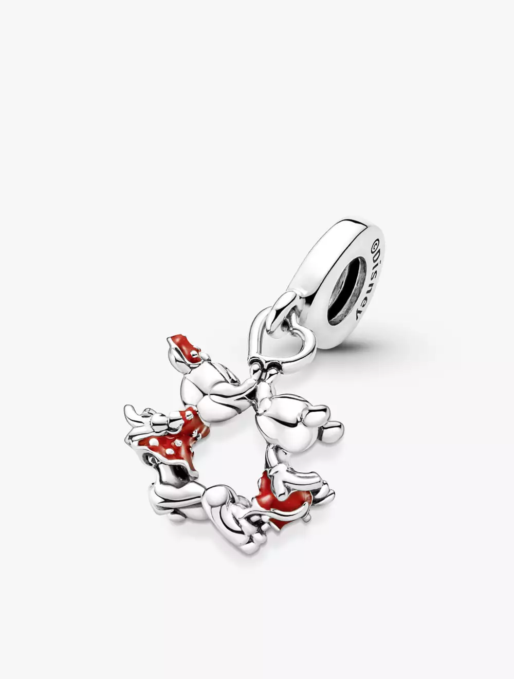 Disney Minnie and Mickey Mouse kissing sterling silver dangle with red enamel