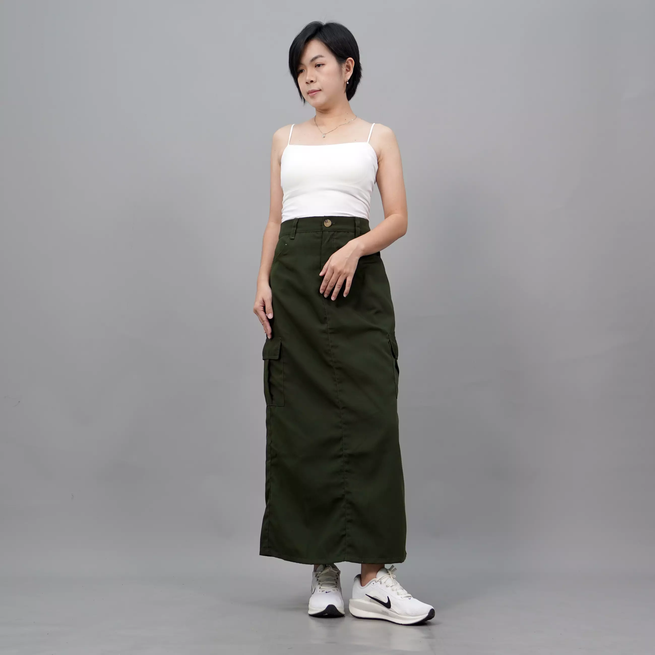 MAGGIE Rok Kekinian Rok Cargo Skirt Rok Panjang - ARMY