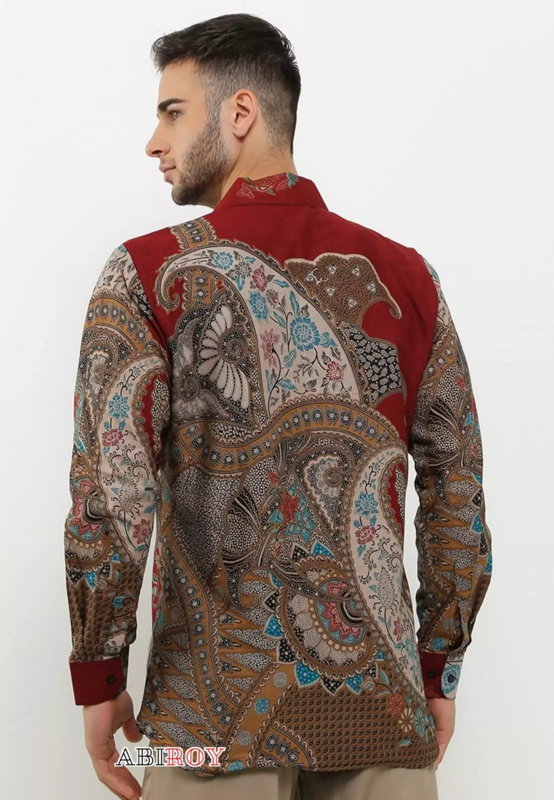 Kemeja Batik Pria Premium Slimfit Elegant Modern Lengan Panjang Bimasatya Maron